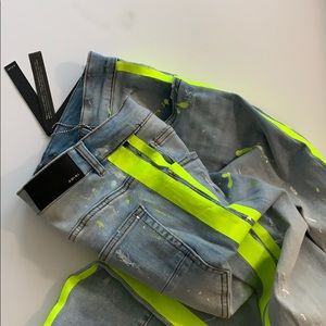 amiri jeans lime green stripe